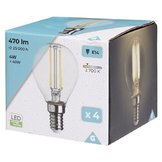 Ampoule LED &agrave; 4 filaments blanc chaud E27 4W x4