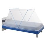 Moustiquaire d&ocirc;me pliable pour lit 1 place bleu et blanc