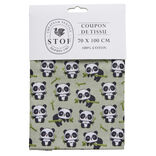Coupon tissu imprim&eacute; panda 70x100cm coton vert, noir et blanc