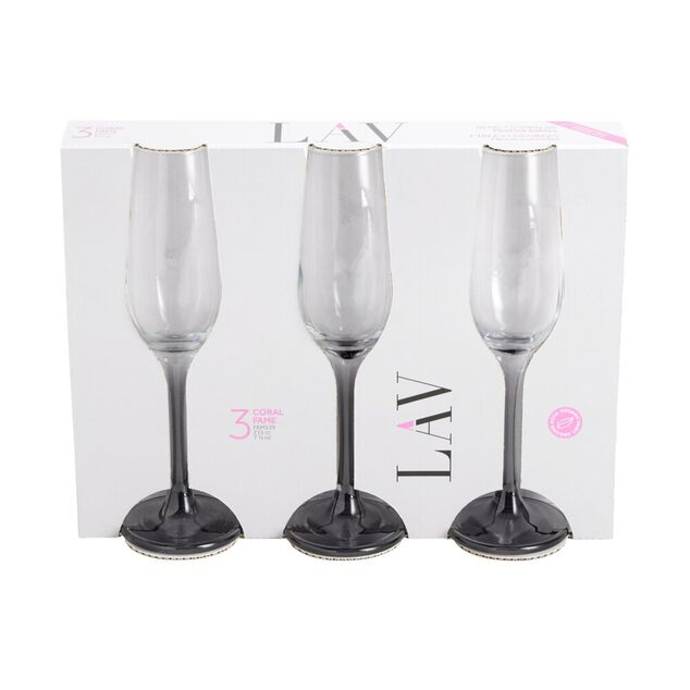 Flûte à champagne x3 en verre avec pied gris fumé 21,5cl