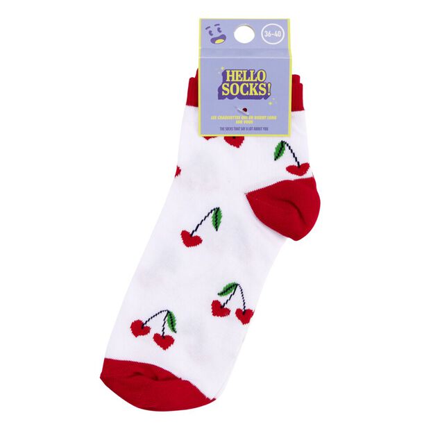 Chaussettes femme tige haute x2 motif cerise rouge et blanc T36/40