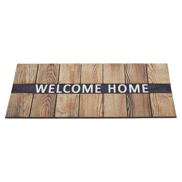 Paillasson grattant antid&eacute;rapant Welcome Home effet bois 75x45 cm
