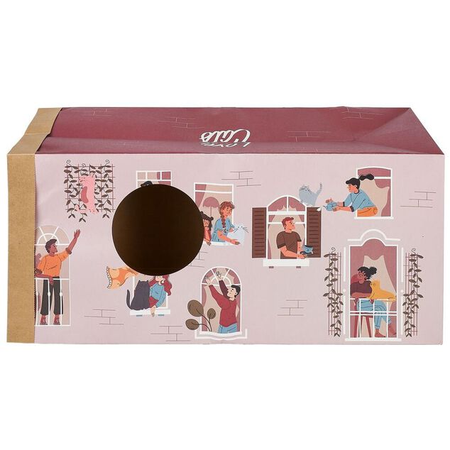 Tunnel de jeu pour chat carton motif maison 60x27xH22cm