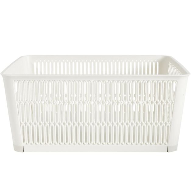 Pani&egrave;re de rangement 5,8L ajour&eacute;e empilable plastique blanc 28x23xH12,5cm