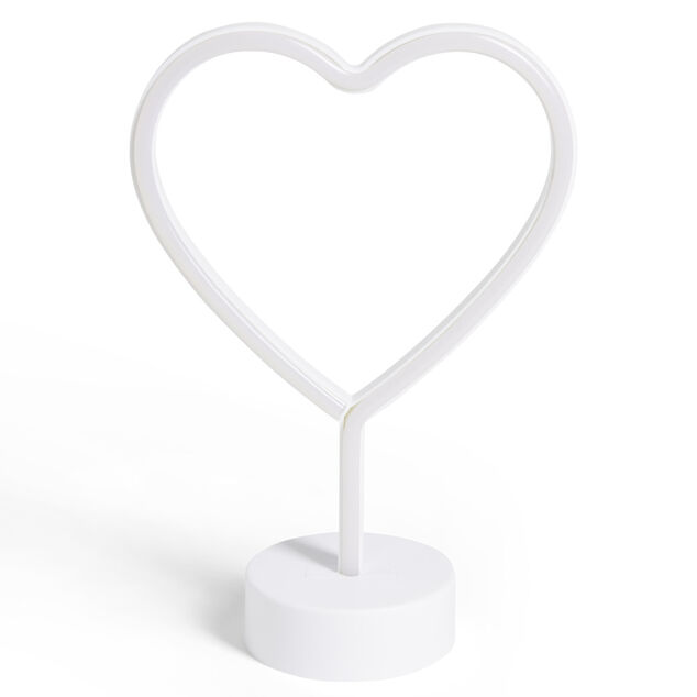 Lampe &agrave; poser d'ambiance n&eacute;on rose forme coeur 20x9xH29cm