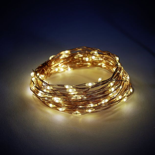 Guirlande &eacute;lectrique solaire 100 microLED 7,4m d'&eacute;clairage blanc chaud