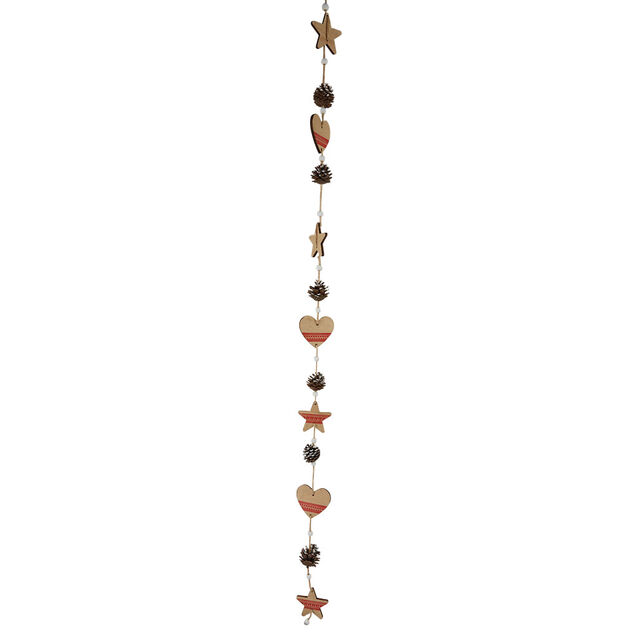 Guirlande coeurs pommes de pin beige rouge L. 1,9 m