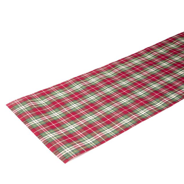 Chemin de table imitation laine imprim&eacute; tartan L300X28 cm rouge