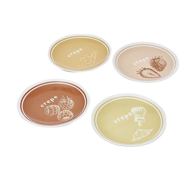 Lot de 4 assiettes à dessert porcelaine design crêpes