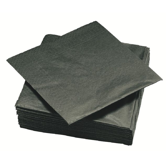 Serviette carr&eacute; unie noire 2 plis en papier x50