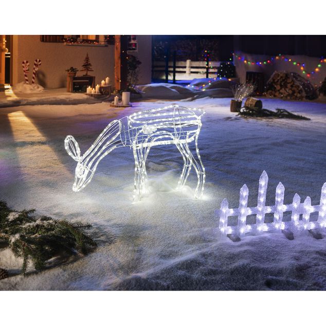 Renne 3D lumineux anim&eacute; blanc clignotant