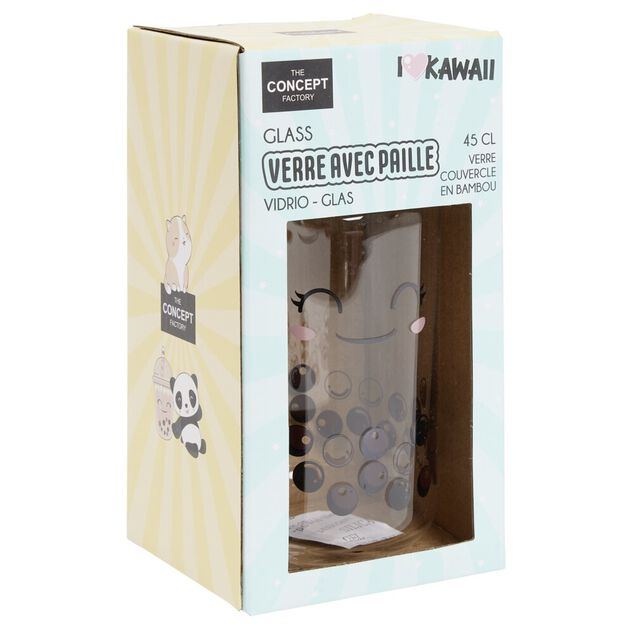 Verre kawaii 45cl avec couvercle et paille