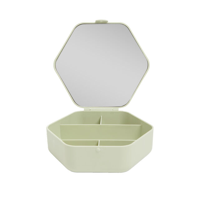 Bo&icirc;te organisateur &agrave; cosm&eacute;tique et bijoux avec miroir 15x14cm (2 mod&egrave;les)
