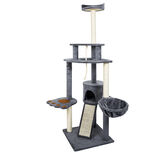 Arbre à chat XXL 4 niveaux gris couchage grifffoir H165cm