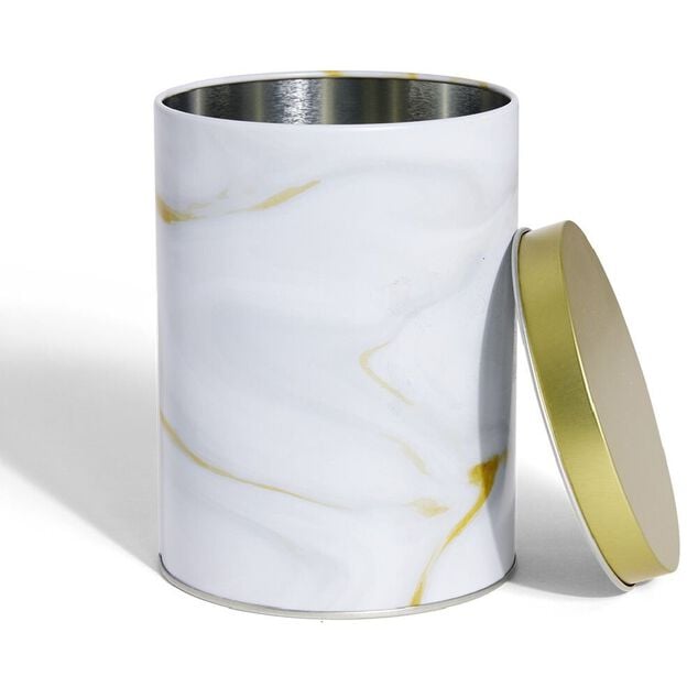 Bo&icirc;te &agrave; biscuits ronde m&eacute;tal blanc dor&eacute; &Oslash;10,5H14cm