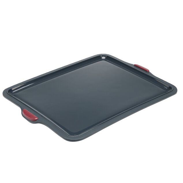Plat &agrave; g&acirc;teau silicone et armature acier gris 37x28,2xH6,5cm