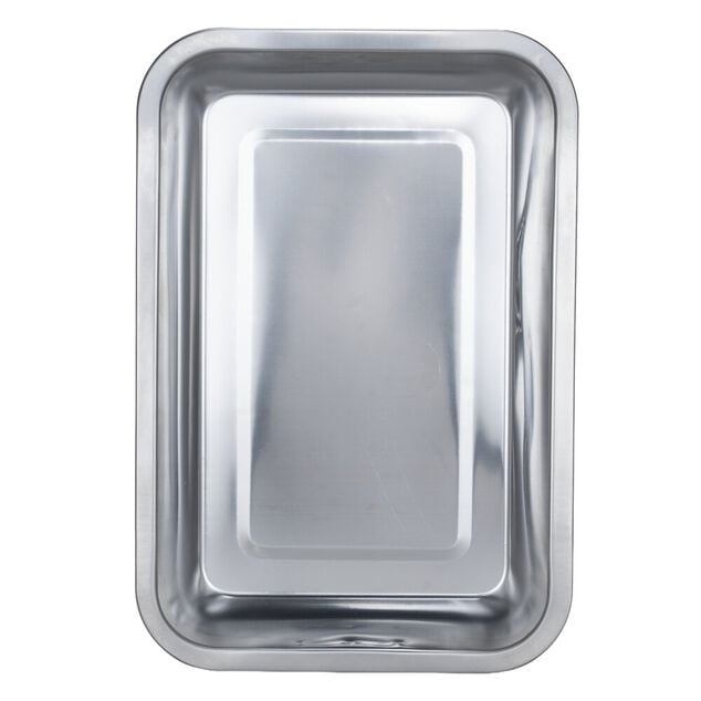 Plat &agrave; four inox rectangulaire x2 avec poign&eacute;es 30x21xH7cm et 35x25xH7cm