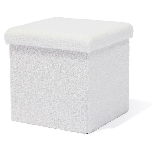 Pouf coffre Clara d&eacute;cor laine boucl&eacute;e Blanc  - L38xP38xH38 cm