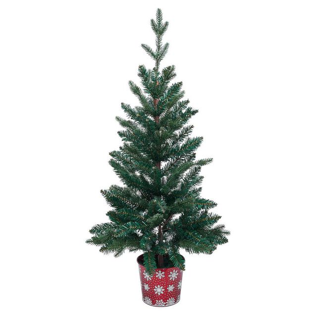 Sapin artificiel pot métal motif flocon rouge et blanc 258 branches Ø55xH100cm