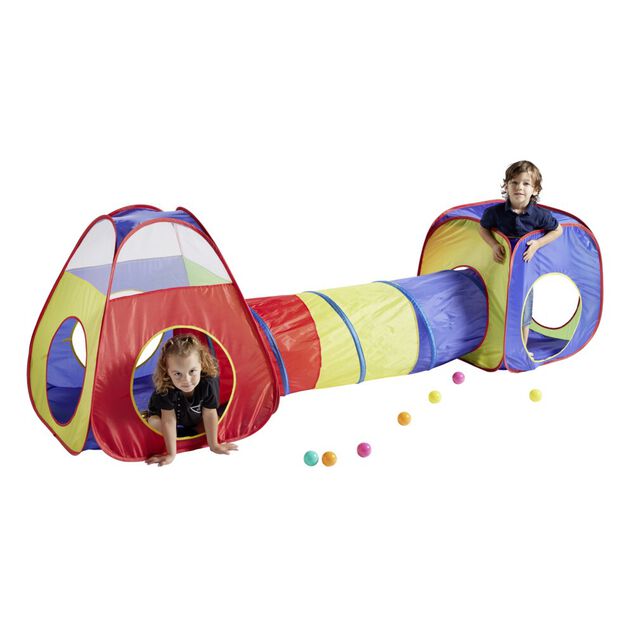 Tente tunnel enfant tricolore avec sac de transport L300cm