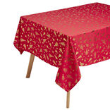 Nappe en tissu rouge motif sapin doré 140x300cm