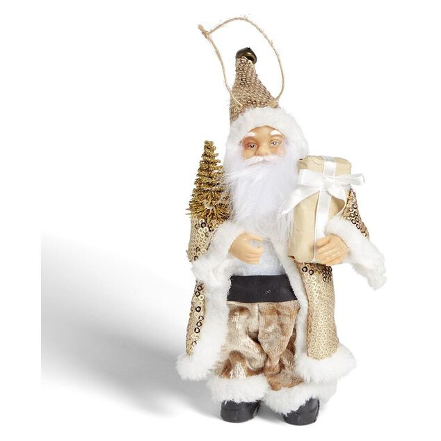 Figurine P&egrave;re No&euml;l dor&eacute; et blanc H18cm