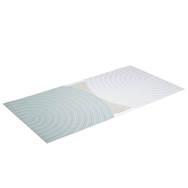 Tapis vinyle rectangulaire motif arrondi superpos&eacute; beige et bleu 50x100cm