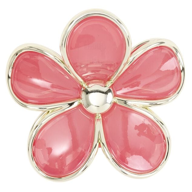 Pince cheveux fleur marguerite plastique rose contour m&eacute;tal dor&eacute; L8cm