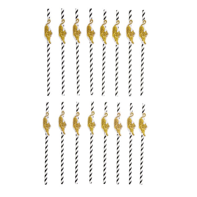 Lot de 16 pailles décorées papier L25cm