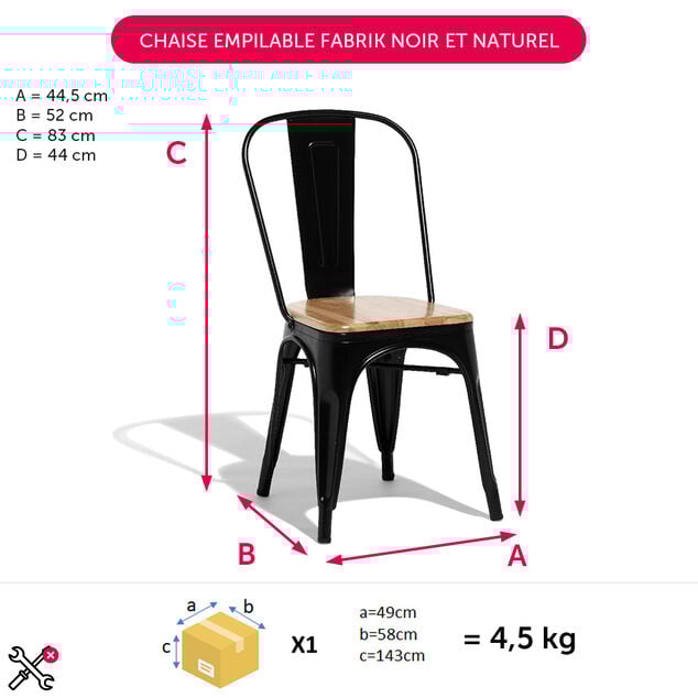 Chaise empilable Fabrik m&eacute;tal et bois