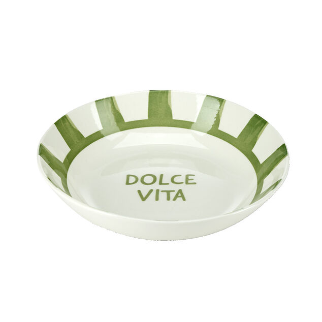 Assiette creuse porcelaine "Dolce Vita" blanche et verte Ø20cm