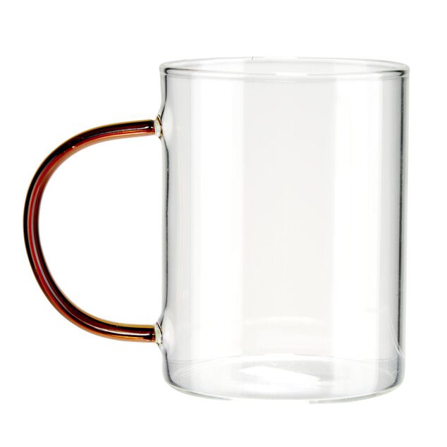 Mug verre transparent avec anse ambre 300ml &Oslash;7xH9cm