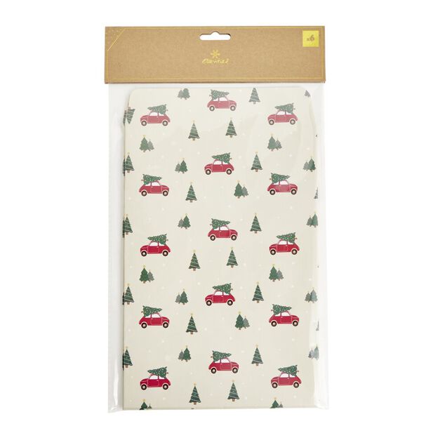 Pochette cadeau Noël x6 fantasia motif voiture avec sapin 20x28cm