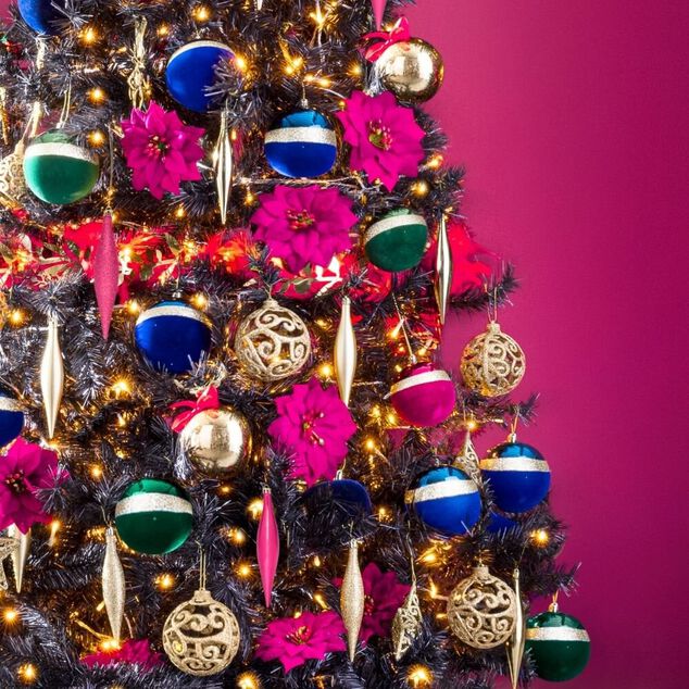 Boule de Noël liseré doré bimatière velours et brillant rouge Ø8cm