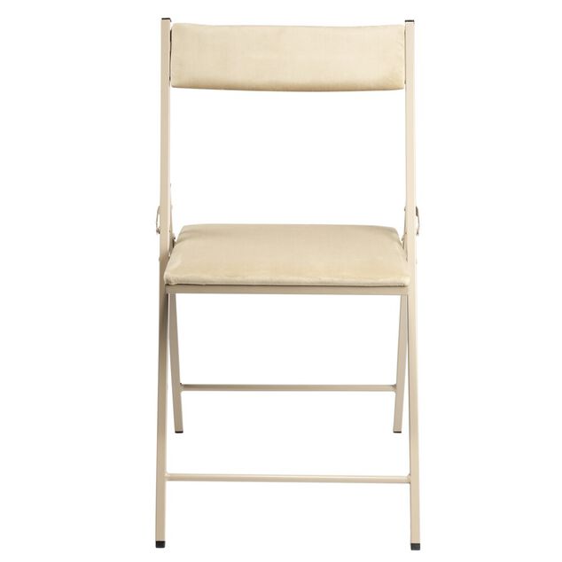 Chaise pliante Ninon m&eacute;tal et velours beige L43xP47xH78,5cm