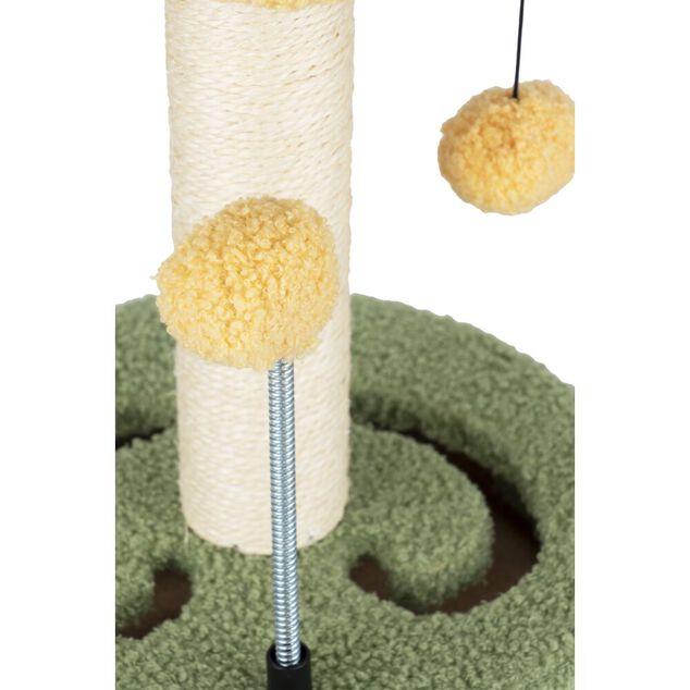 Arbre &agrave; chat forme fleur 1 perchoir 1 griffoir 3 jeux jaune et vert &Oslash;26xH35cm