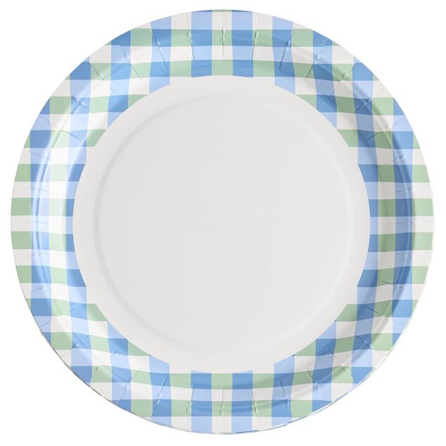 Assiette plate x8 carton motif carreaux blanc et bleu &Oslash;23cm