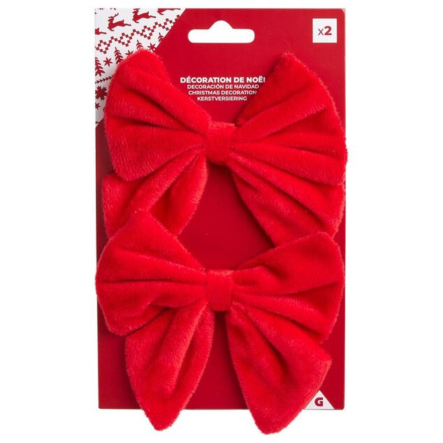 Noeud de No&euml;l velours rouge x2 - 12xH13cm