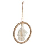 D&eacute;coration pompon dans cercle &agrave; suspendre beige &Oslash;10cm