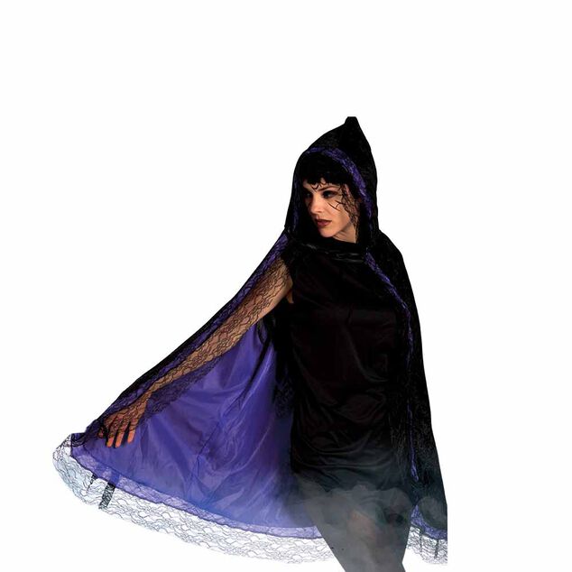Cape de sorci&egrave;re d&eacute;guisement Halloween finition dentelle
