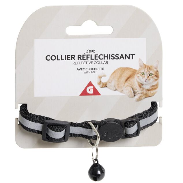 Collier pour chat réfléchissant ajustable avec clochette L30cm (4 modèles)