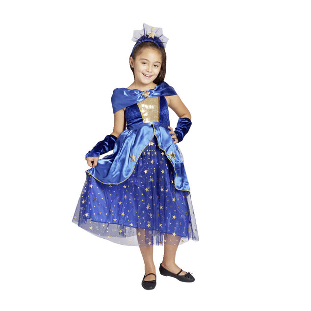 D&eacute;guisement fille 7/10 ans robe de magicienne bleue serre t&ecirc;te et gants