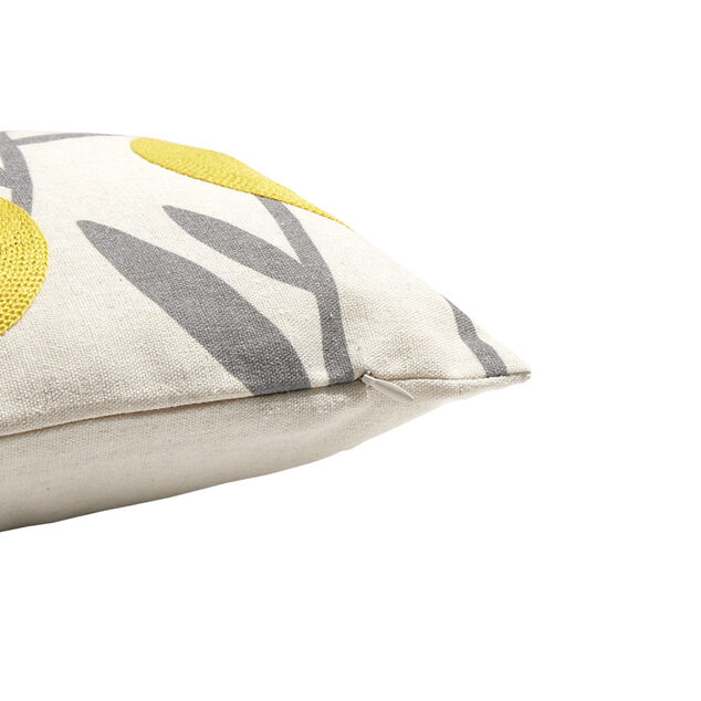 Housse de coussin imprim&eacute; floral jaune avec broderie 30x50cm