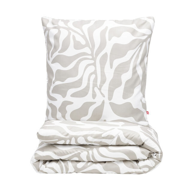 Parure de lit 1 personne 140x200cm polyester motif feuillage beige et blanc