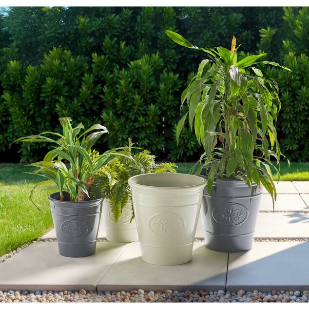 Cache pot motif proven&ccedil;al plastique gris &Oslash;30xH30cm