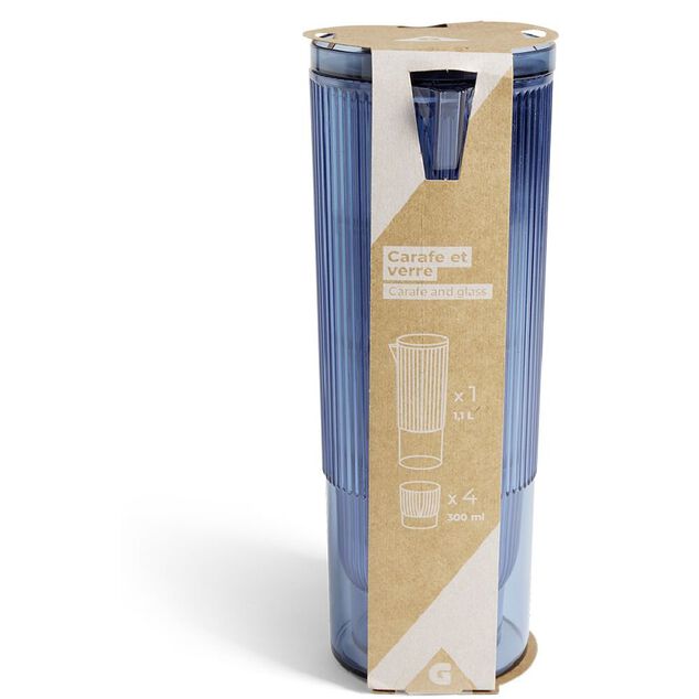 Carafe 1,1L + 4 verres 300mL polystyrène et silicone bleu