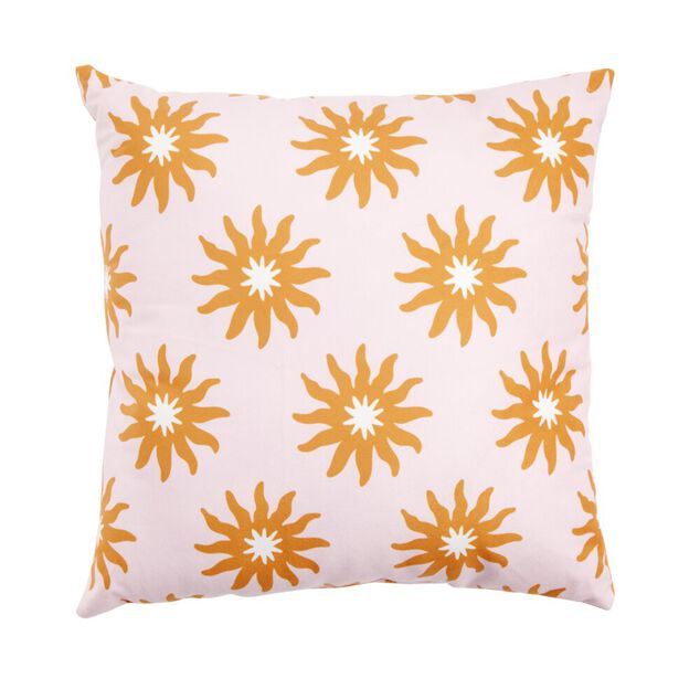 Coussin carr&eacute; Indie motif soleil 40x40cm (2 mod&egrave;les rose ou bleu)