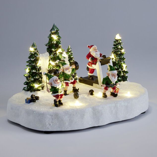 Village de No&euml;l LED sc&egrave;ne activit&eacute; sport du P&egrave;re No&euml;l 23x15xH14cm