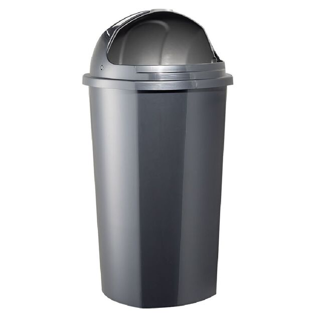 Poubelle &agrave; rabat plastique noir gris 50L