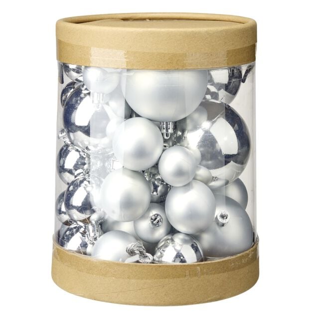 Boule de No&euml;l brillante bleu et argent&eacute; x50